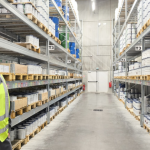AkzoNobel employee inside the expanded aerospace coatings warehouse in France.
