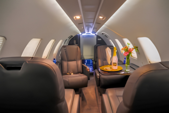 Business jet cabin reflects sustainable interiors and circular cabin innovation.