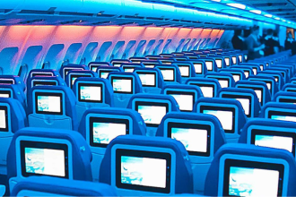 Aircraft cabin highlights digital MRO and reverse-engineered interior components.