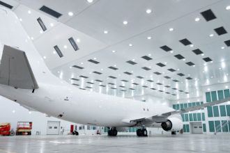 Aircraft inside FL Technics Indonesia's new painting hangar in Bali.