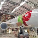 TAP Air Portugal Airbus A320 undergoing repaint with lightweight coating system.