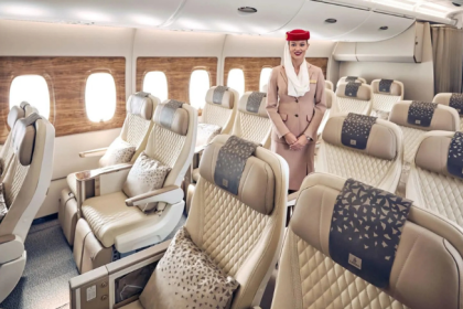 Emirates Premium Economy cabin after widebody aircraft cabin retrofit programme.