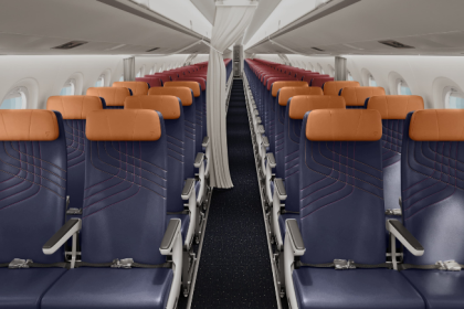 LATAM Embraer E195-E2 cabin with 2-2 seating, Premium Economy and Economy