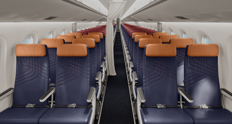LATAM Embraer E195-E2 cabin with 2-2 seating, Premium Economy and Economy
