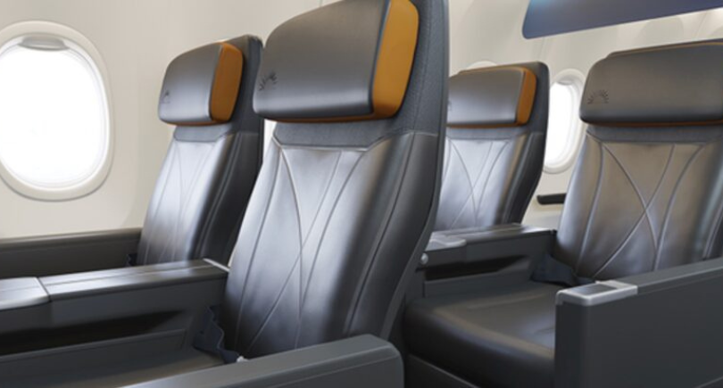 Allegiant premium aircraft seats arranged in a two-by-two cabin layout.