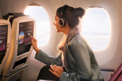 Air India passenger using the Vista inflight entertainment system