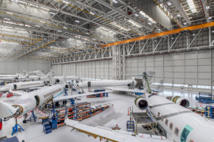 ExecuJet MRO facility with multiple business jets undergoing maintenance.