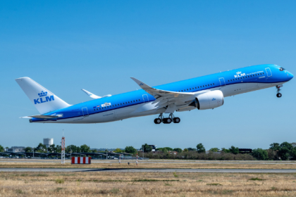 KLM Airbus A350-900 takes off for long-haul operations