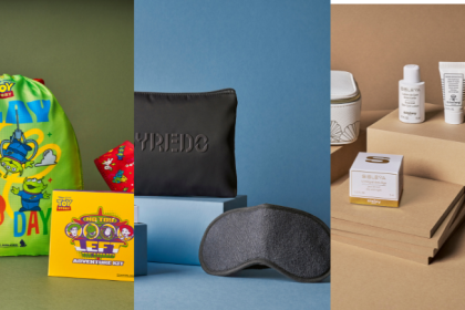 Singapore Airlines in-flight amenity kits featuring BYREDO and SISLEY products.